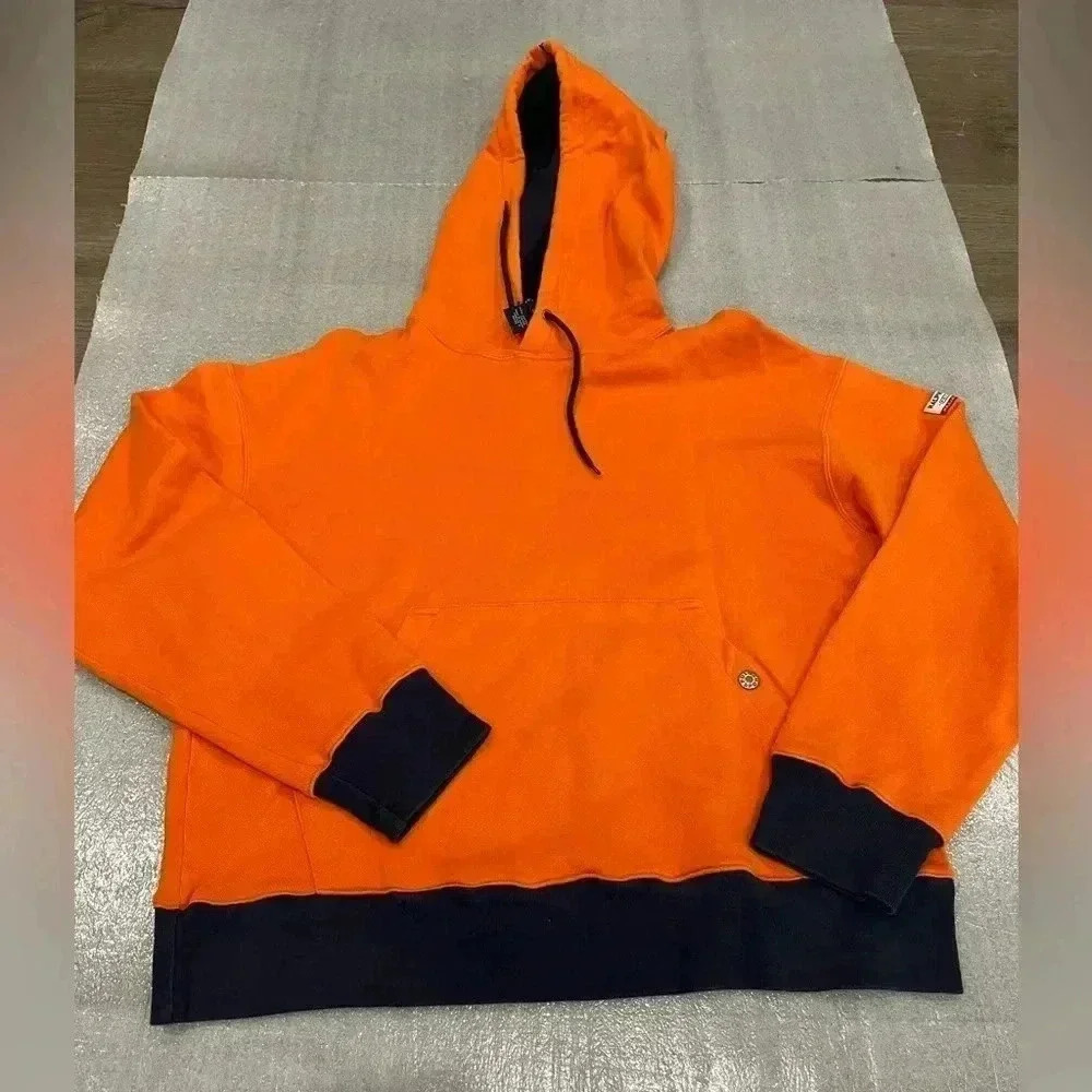 [M]Polo Sports Ralph Lauren Orange Hoodie  with Blue Hems